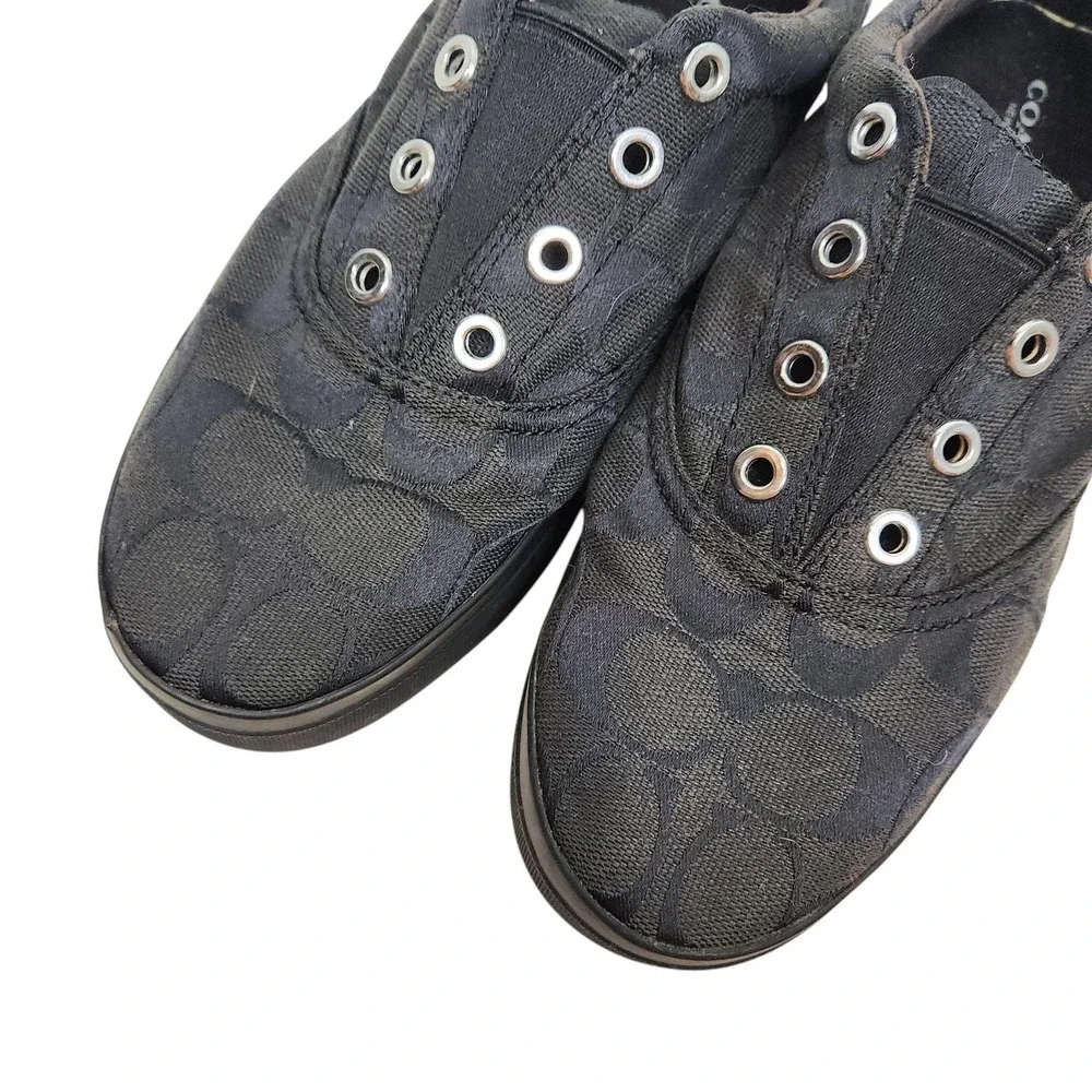 COACH Margo Shoes Womens 8 Black Signature Canvas Slip On Sneakers Q3253/A4941